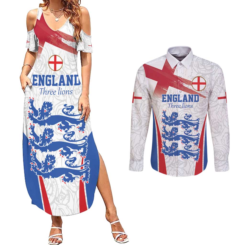 Custom England Football We are Champions Couples Matching Summer Maxi Dress and Long Sleeve Button Shirt Sporty Style The Three Lions