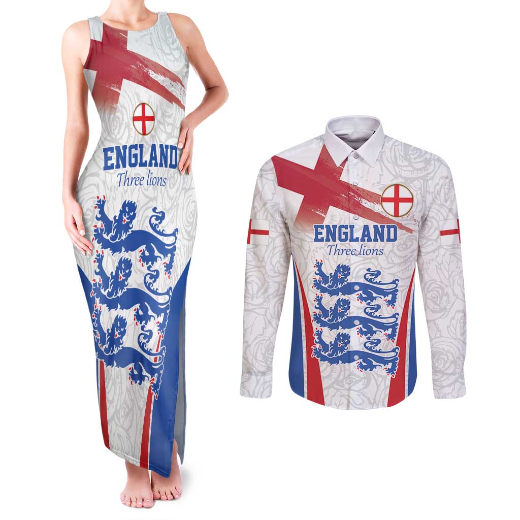 Custom England Football We are Champions Couples Matching Tank Maxi Dress and Long Sleeve Button Shirt Sporty Style The Three Lions