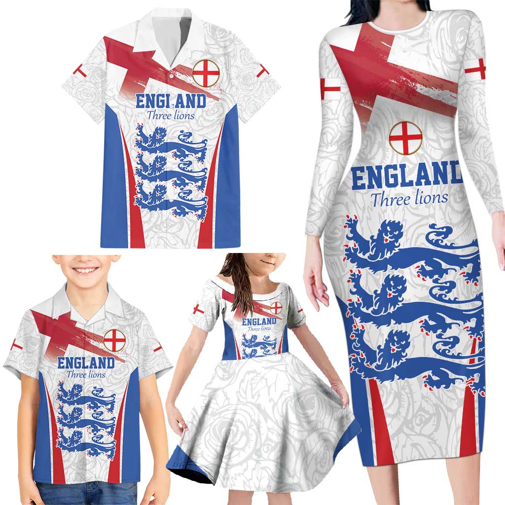 Custom England Football We are Champions Family Matching Long Sleeve Bodycon Dress and Hawaiian Shirt Sporty Style The Three Lions