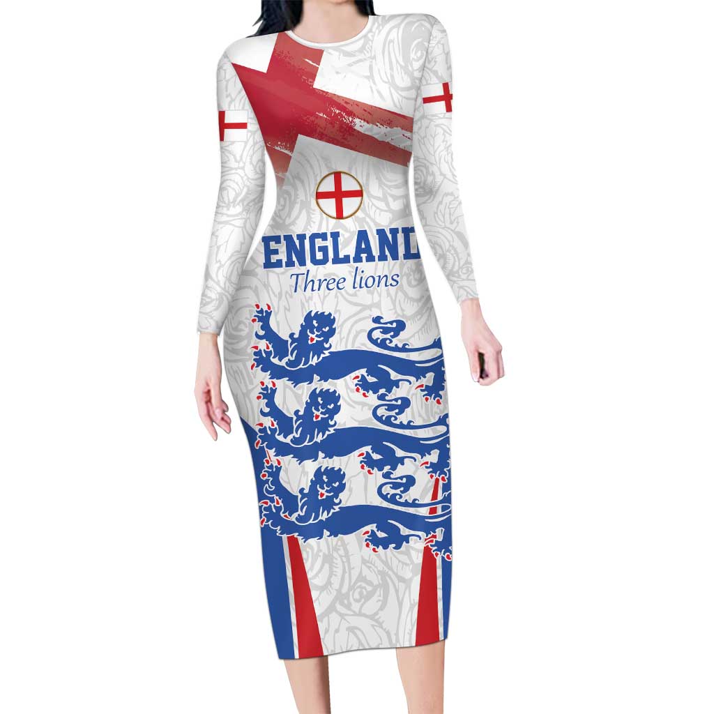 Custom England Football We are Champions Family Matching Long Sleeve Bodycon Dress and Hawaiian Shirt Sporty Style The Three Lions