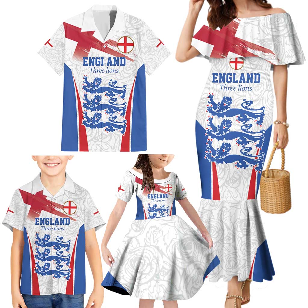 Custom England Football We are Champions Family Matching Mermaid Dress and Hawaiian Shirt Sporty Style The Three Lions