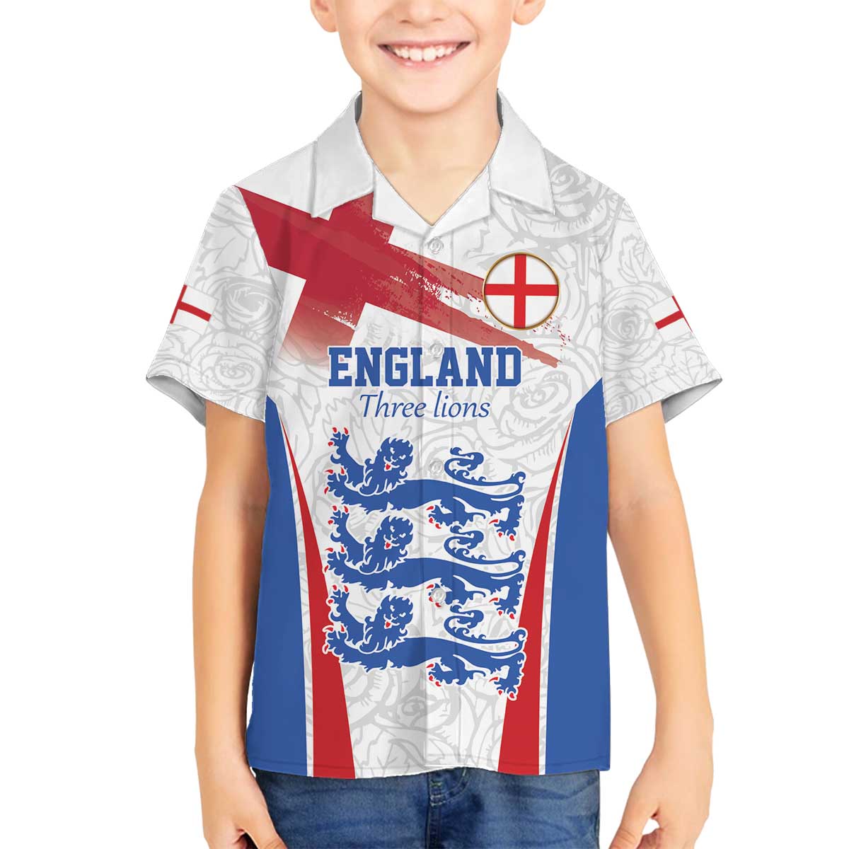 Custom England Football We are Champions Family Matching Off The Shoulder Long Sleeve Dress and Hawaiian Shirt Sporty Style The Three Lions