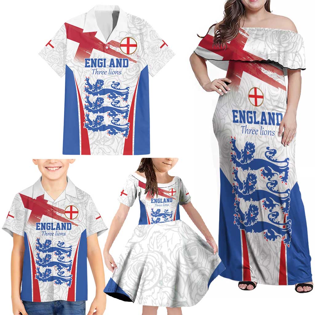 Custom England Football We are Champions Family Matching Off Shoulder Maxi Dress and Hawaiian Shirt Sporty Style The Three Lions