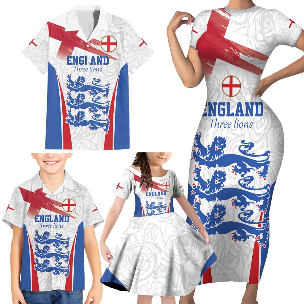Custom England Football We are Champions Family Matching Short Sleeve Bodycon Dress and Hawaiian Shirt Sporty Style The Three Lions
