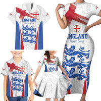 Custom England Football We are Champions Family Matching Short Sleeve Bodycon Dress and Hawaiian Shirt Sporty Style The Three Lions