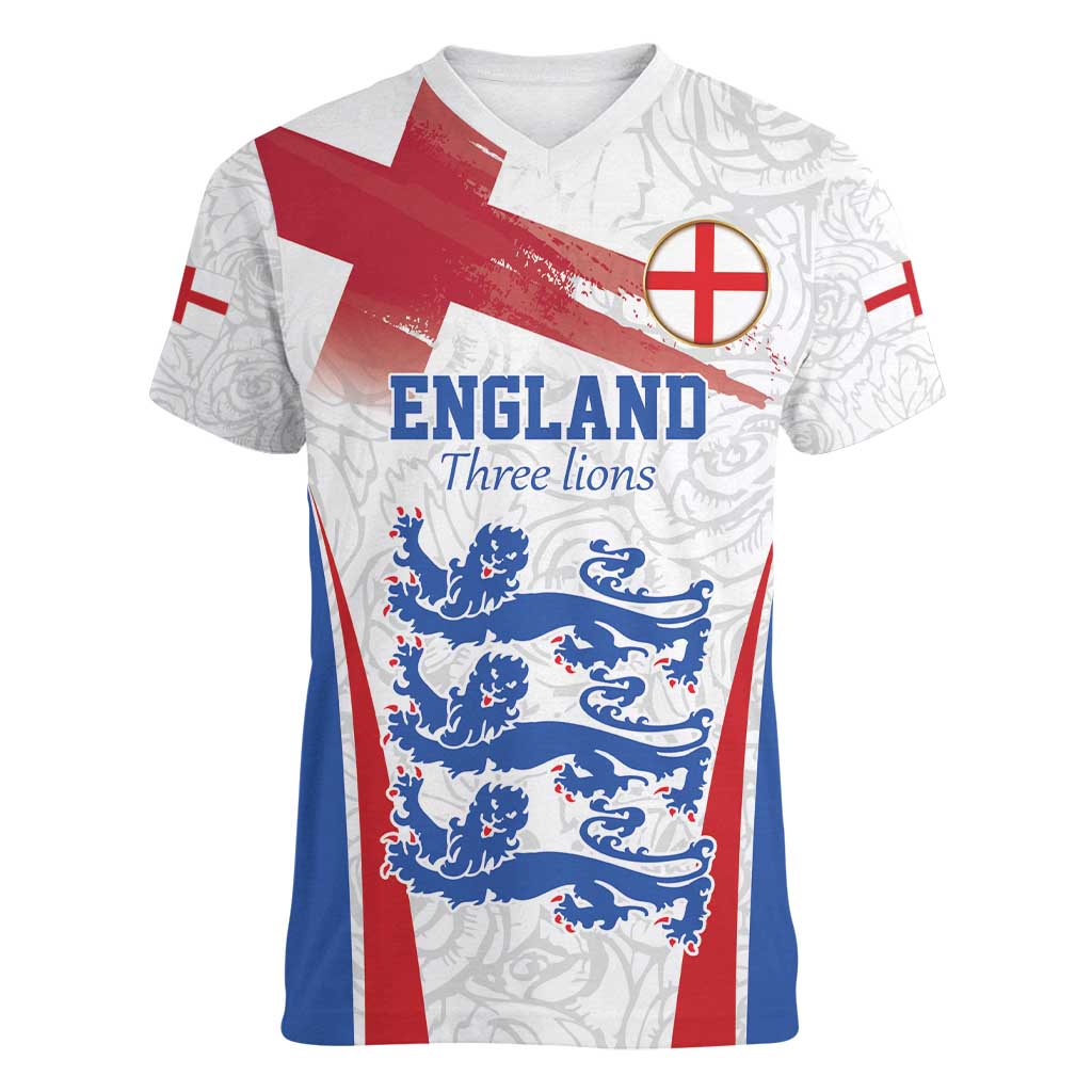 Custom England Football We are Champions Women V-Neck T-Shirt Sporty Style The Three Lions