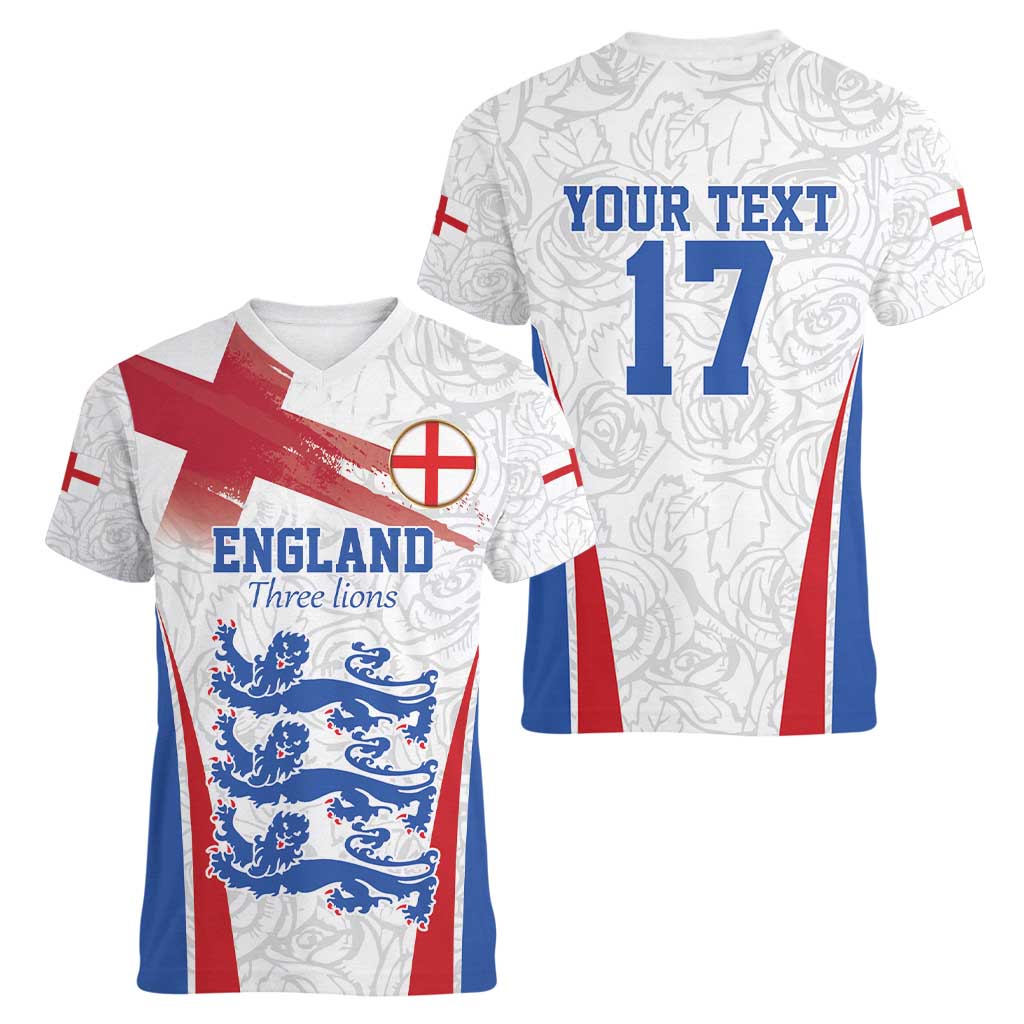 Custom England Football We are Champions Women V-Neck T-Shirt Sporty Style The Three Lions