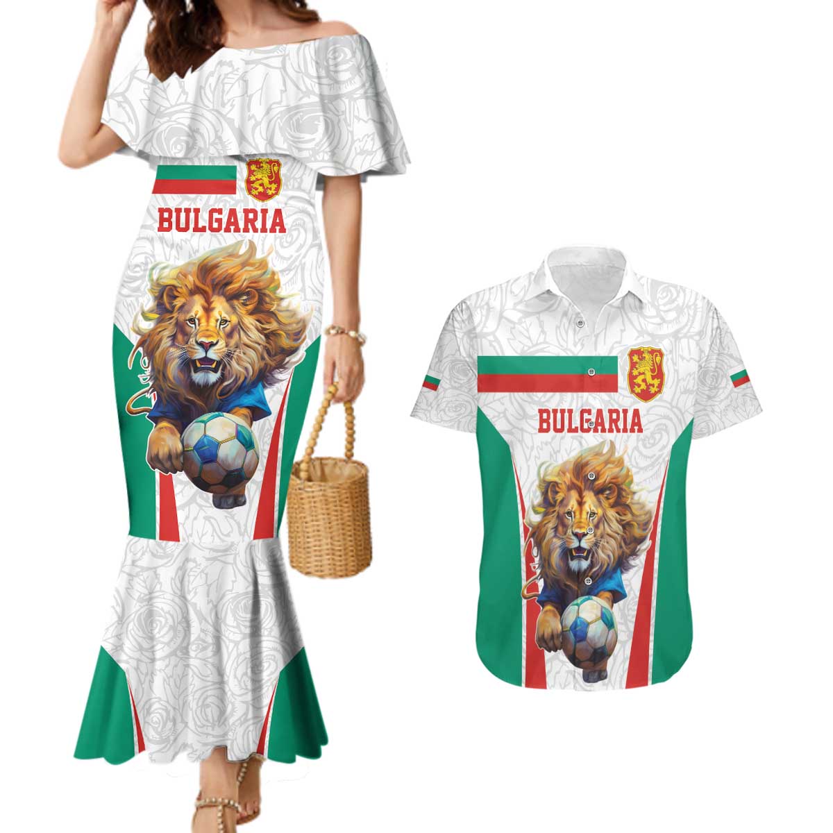 Custom Bulgaria Football We are Champions Couples Matching Mermaid Dress and Hawaiian Shirt Sporty Style with Lion Mascot