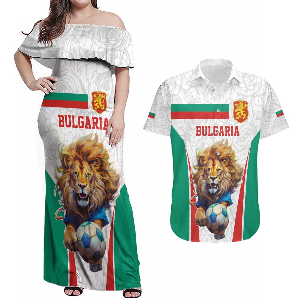 Custom Bulgaria Football We are Champions Couples Matching Off Shoulder Maxi Dress and Hawaiian Shirt Sporty Style with Lion Mascot