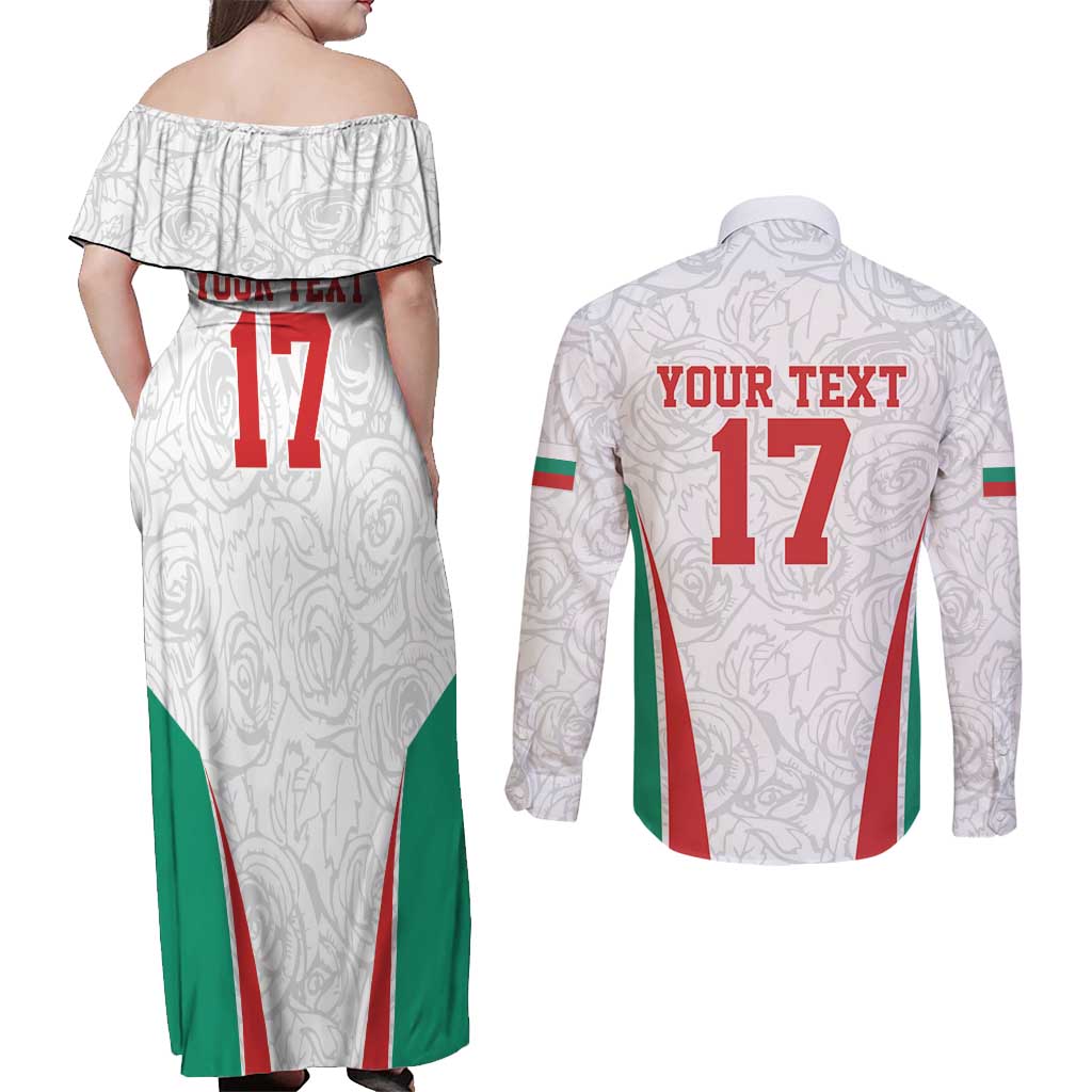 Custom Bulgaria Football We are Champions Couples Matching Off Shoulder Maxi Dress and Long Sleeve Button Shirt Sporty Style with Lion Mascot