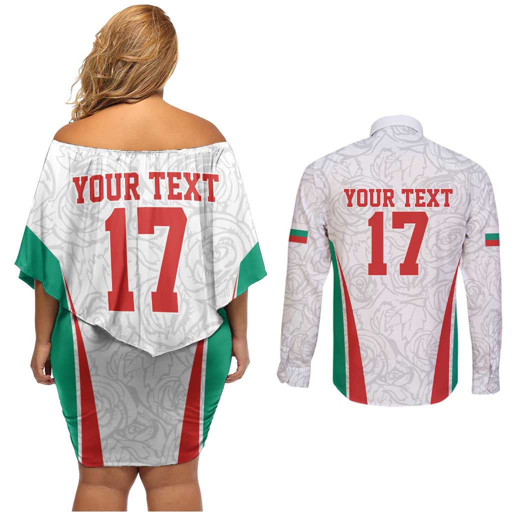 Custom Bulgaria Football We are Champions Couples Matching Off Shoulder Short Dress and Long Sleeve Button Shirt Sporty Style with Lion Mascot