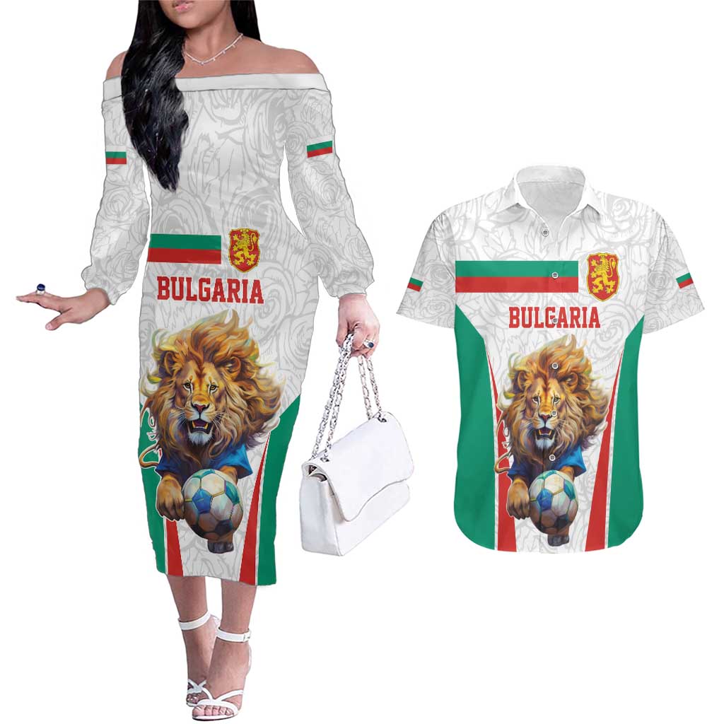 Custom Bulgaria Football We are Champions Couples Matching Off The Shoulder Long Sleeve Dress and Hawaiian Shirt Sporty Style with Lion Mascot