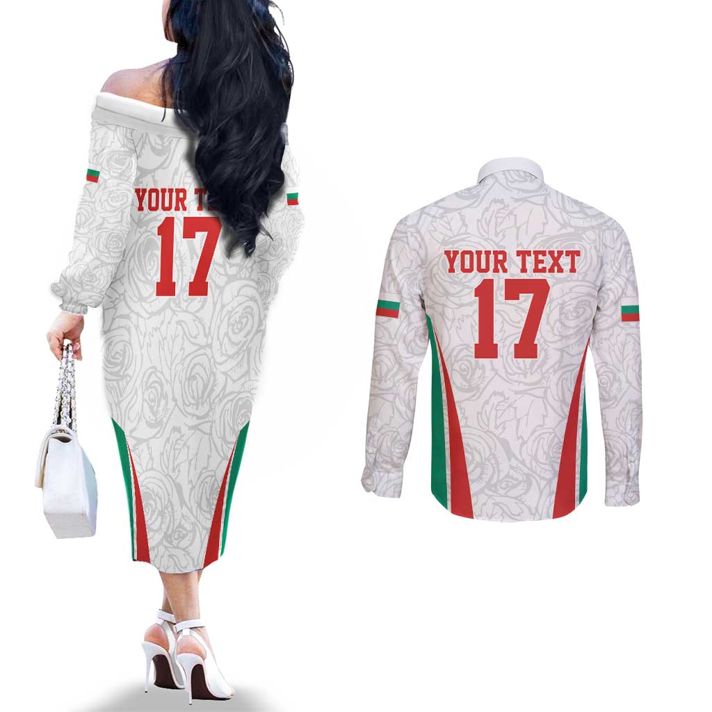 Custom Bulgaria Football We are Champions Couples Matching Off The Shoulder Long Sleeve Dress and Long Sleeve Button Shirt Sporty Style with Lion Mascot