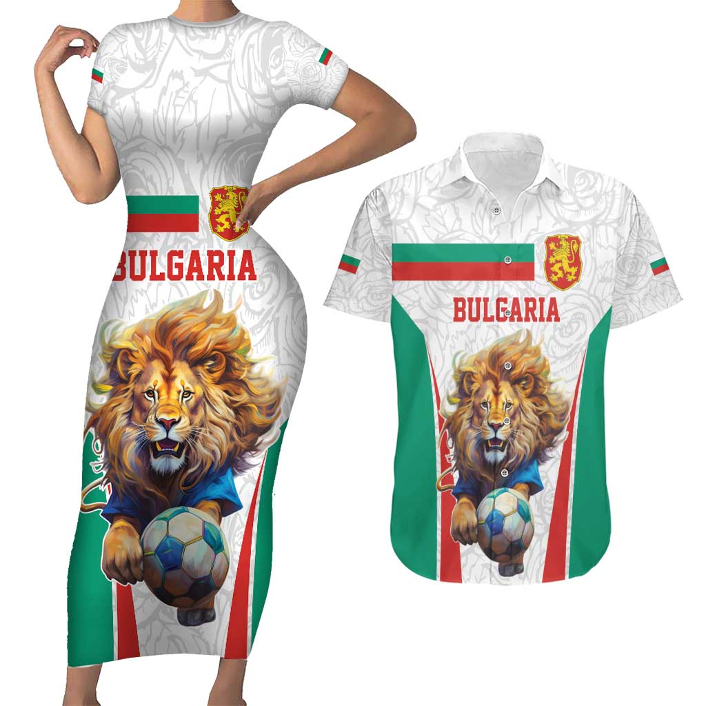 Custom Bulgaria Football We are Champions Couples Matching Short Sleeve Bodycon Dress and Hawaiian Shirt Sporty Style with Lion Mascot