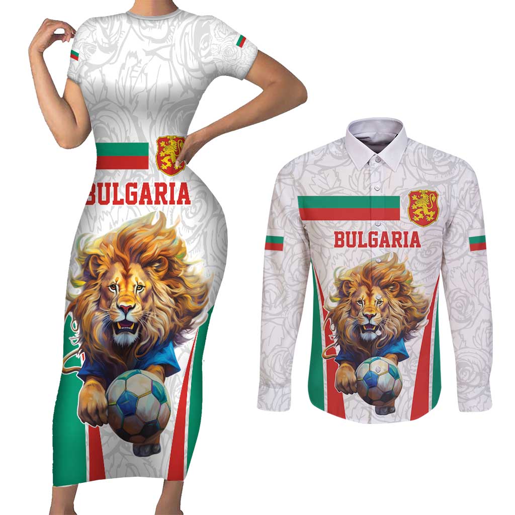 Custom Bulgaria Football We are Champions Couples Matching Short Sleeve Bodycon Dress and Long Sleeve Button Shirt Sporty Style with Lion Mascot