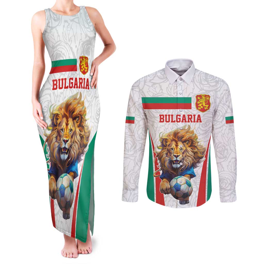 Custom Bulgaria Football We are Champions Couples Matching Tank Maxi Dress and Long Sleeve Button Shirt Sporty Style with Lion Mascot