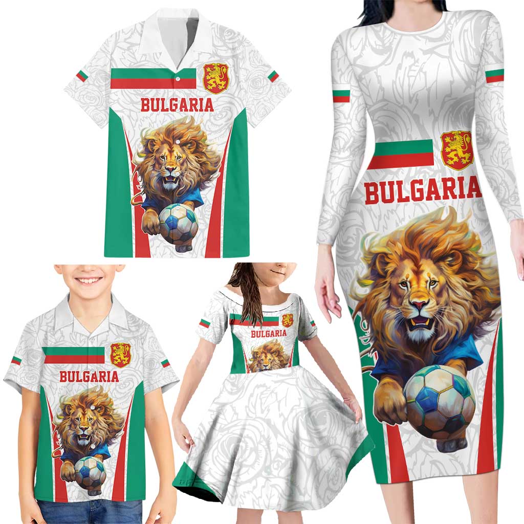 Custom Bulgaria Football We are Champions Family Matching Long Sleeve Bodycon Dress and Hawaiian Shirt Sporty Style with Lion Mascot