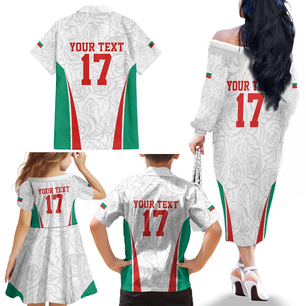 Custom Bulgaria Football We are Champions Family Matching Off The Shoulder Long Sleeve Dress and Hawaiian Shirt Sporty Style with Lion Mascot