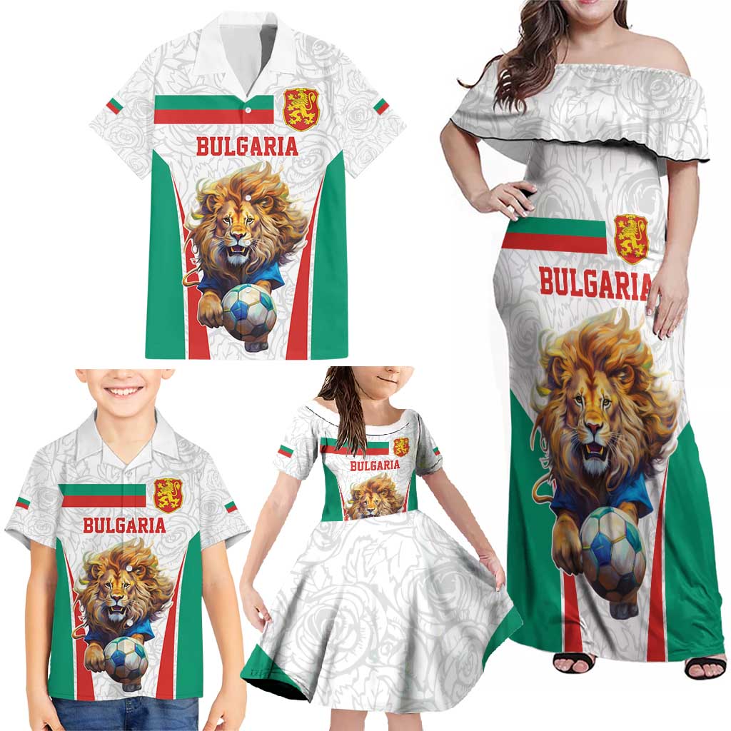 Custom Bulgaria Football We are Champions Family Matching Off Shoulder Maxi Dress and Hawaiian Shirt Sporty Style with Lion Mascot