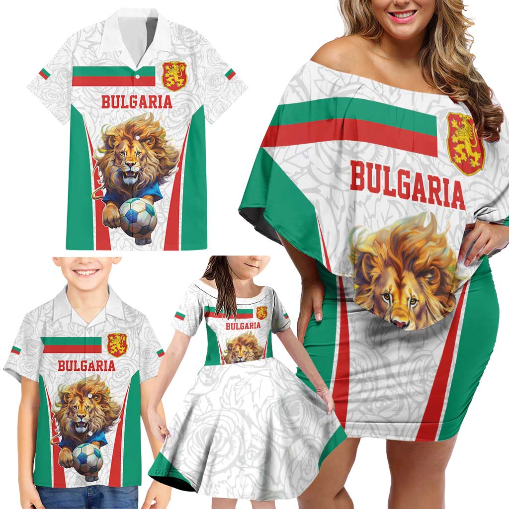 Custom Bulgaria Football We are Champions Family Matching Off Shoulder Short Dress and Hawaiian Shirt Sporty Style with Lion Mascot