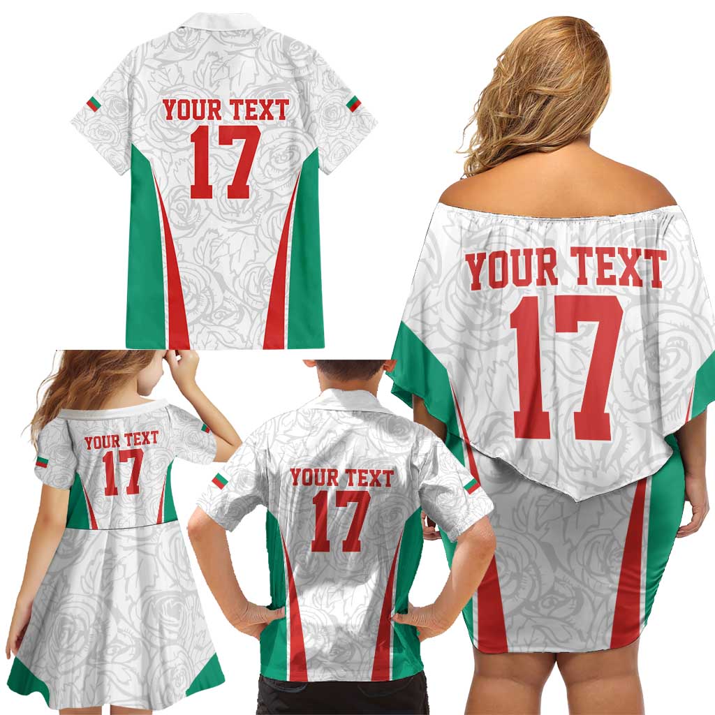 Custom Bulgaria Football We are Champions Family Matching Off Shoulder Short Dress and Hawaiian Shirt Sporty Style with Lion Mascot