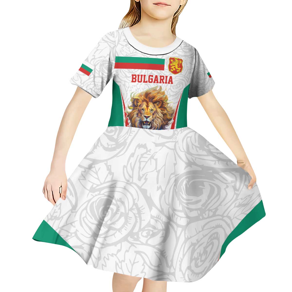 Custom Bulgaria Football We are Champions Kid Short Sleeve Dress Sporty Style with Lion Mascot
