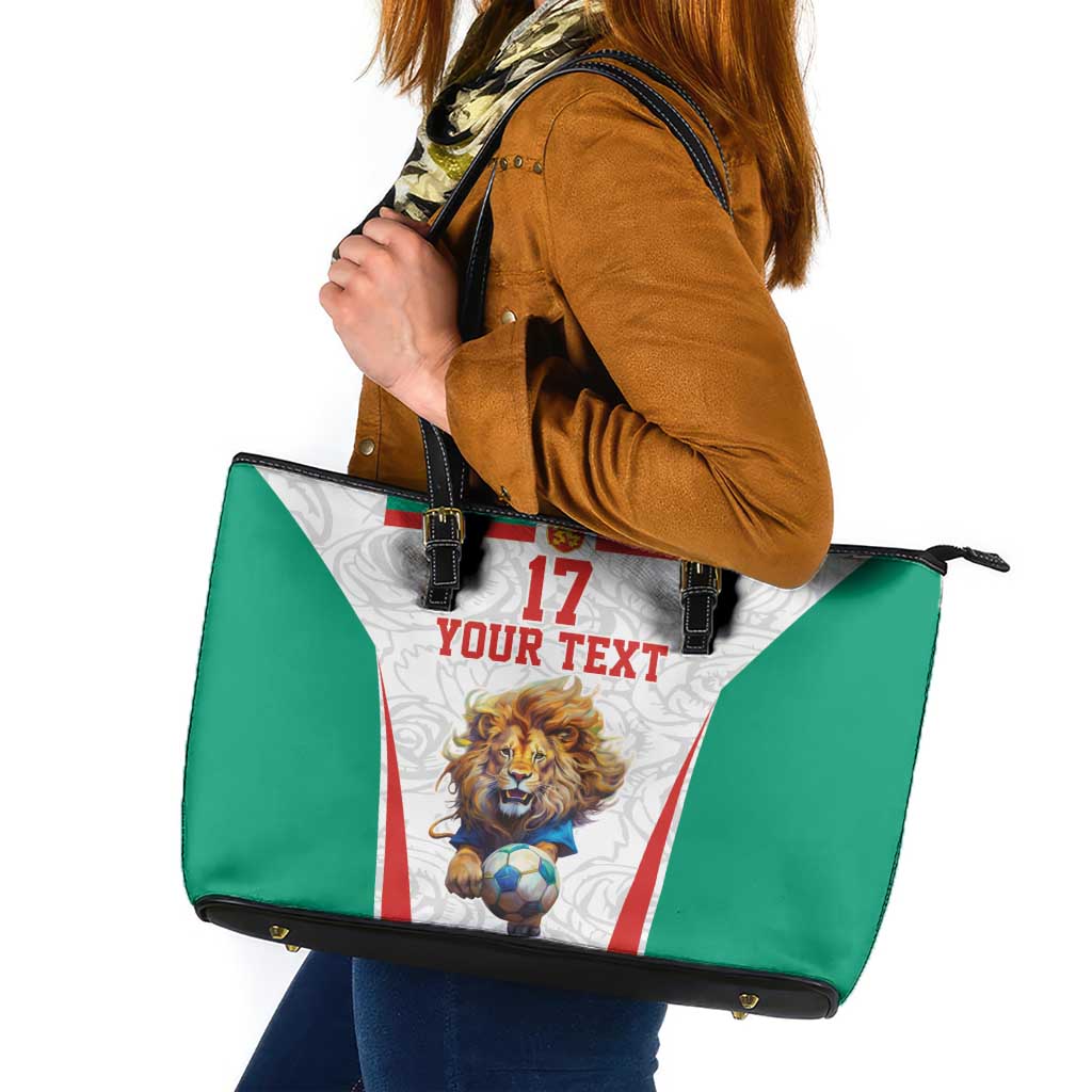 Custom Bulgaria Football We are Champions Leather Tote Bag Sporty Style with Lion Mascot
