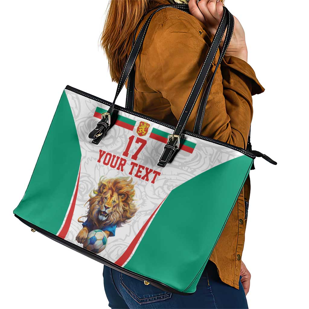 Custom Bulgaria Football We are Champions Leather Tote Bag Sporty Style with Lion Mascot