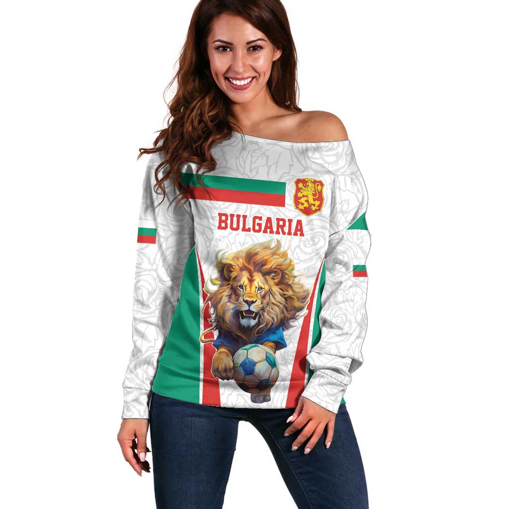 Custom Bulgaria Football We are Champions Off Shoulder Sweater Sporty Style with Lion Mascot