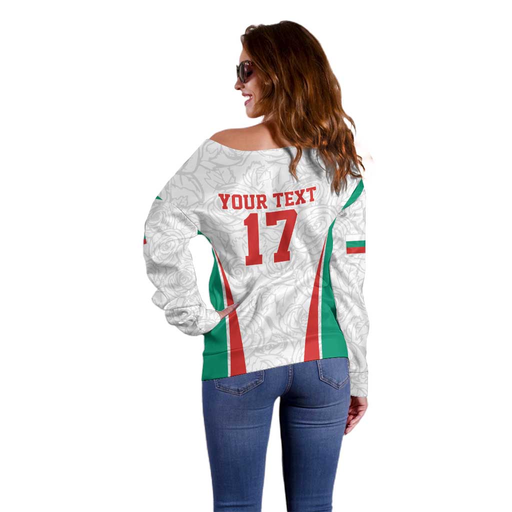 Custom Bulgaria Football We are Champions Off Shoulder Sweater Sporty Style with Lion Mascot
