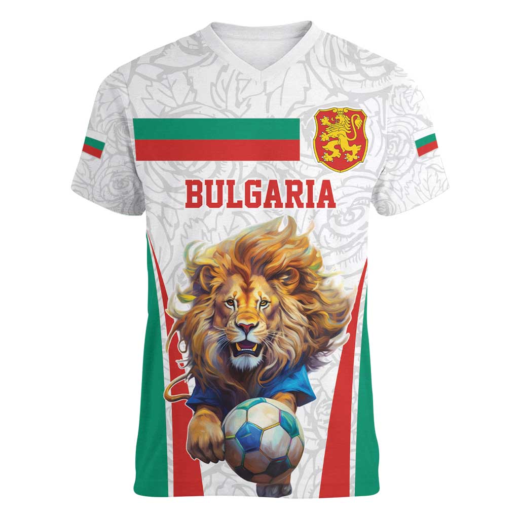 Custom Bulgaria Football We are Champions Women V-Neck T-Shirt Sporty Style with Lion Mascot