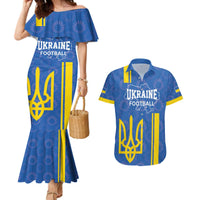Custom Ukraine Football Couples Matching Mermaid Dress and Hawaiian Shirt Blue Style
