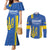 Custom Ukraine Football Couples Matching Mermaid Dress and Long Sleeve Button Shirt Blue Style