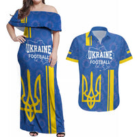Custom Ukraine Football Couples Matching Off Shoulder Maxi Dress and Hawaiian Shirt Blue Style