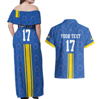 Custom Ukraine Football Couples Matching Off Shoulder Maxi Dress and Hawaiian Shirt Blue Style