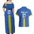 Custom Ukraine Football Couples Matching Off Shoulder Maxi Dress and Hawaiian Shirt Blue Style