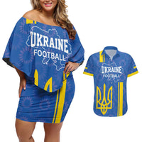 Custom Ukraine Football Couples Matching Off Shoulder Short Dress and Hawaiian Shirt Blue Style