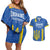 Custom Ukraine Football Couples Matching Off Shoulder Short Dress and Hawaiian Shirt Blue Style