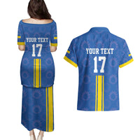 Custom Ukraine Football Couples Matching Puletasi and Hawaiian Shirt Blue Style