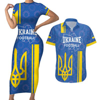 Custom Ukraine Football Couples Matching Short Sleeve Bodycon Dress and Hawaiian Shirt Blue Style