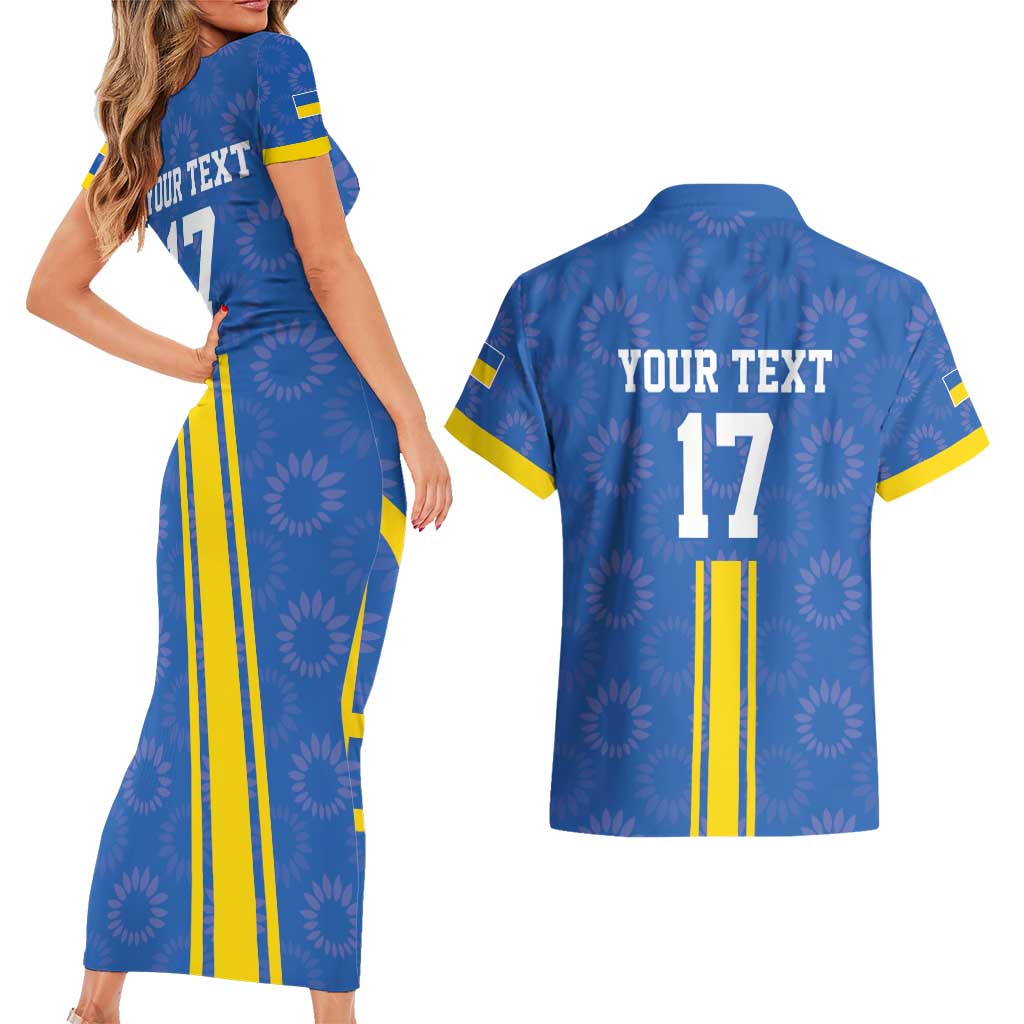 Custom Ukraine Football Couples Matching Short Sleeve Bodycon Dress and Hawaiian Shirt Blue Style