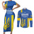 Custom Ukraine Football Couples Matching Short Sleeve Bodycon Dress and Long Sleeve Button Shirt Blue Style
