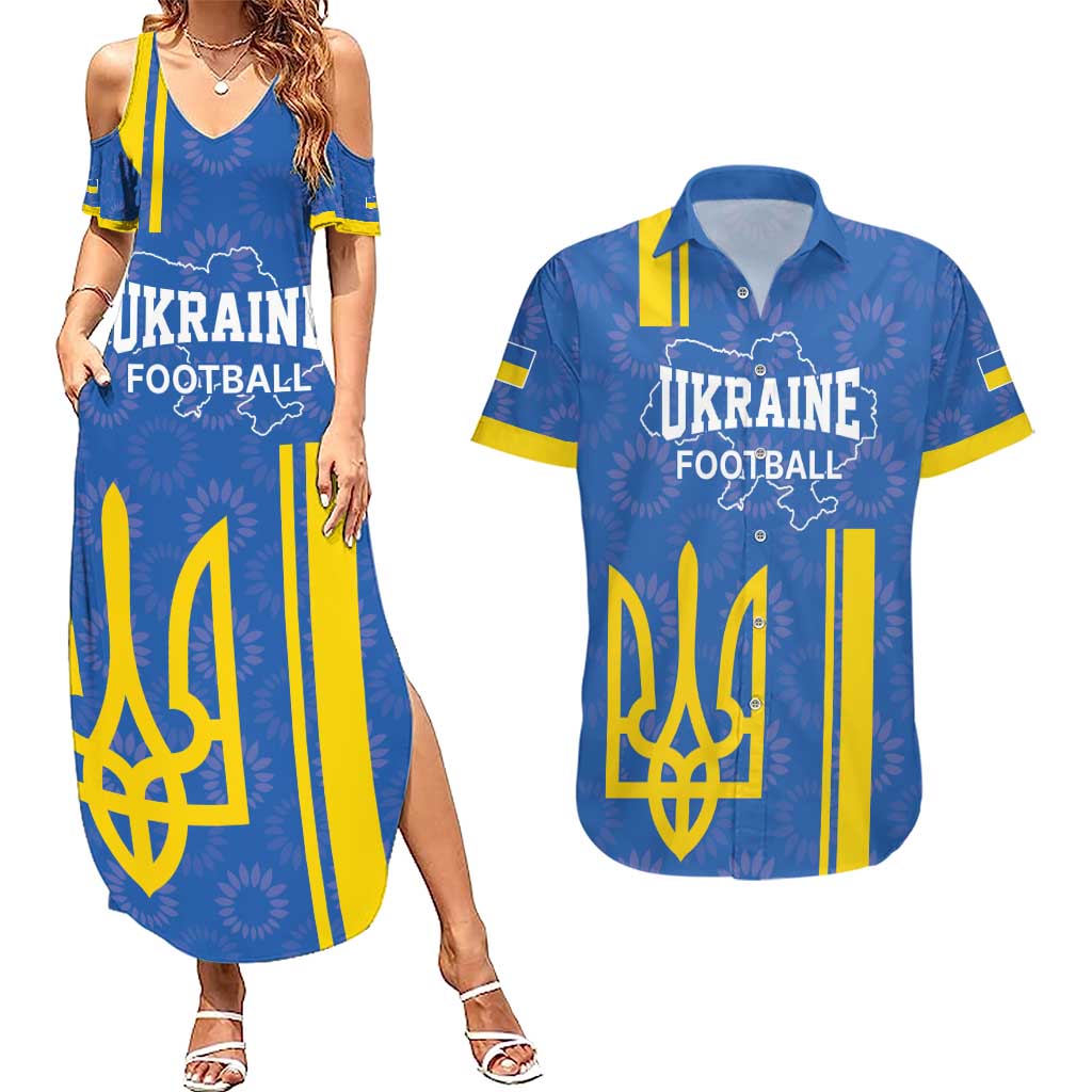 Custom Ukraine Football Couples Matching Summer Maxi Dress and Hawaiian Shirt Blue Style
