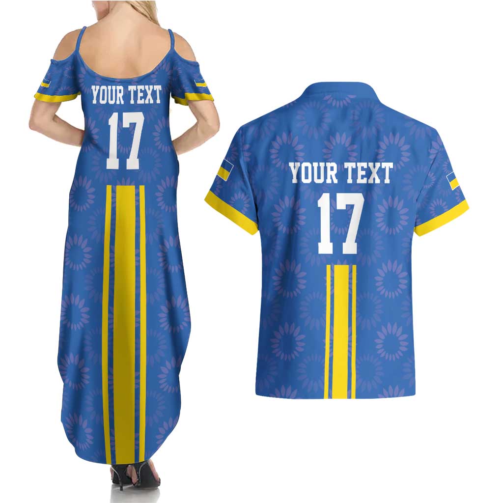 Custom Ukraine Football Couples Matching Summer Maxi Dress and Hawaiian Shirt Blue Style