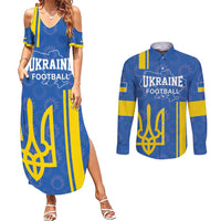 Custom Ukraine Football Couples Matching Summer Maxi Dress and Long Sleeve Button Shirt Blue Style