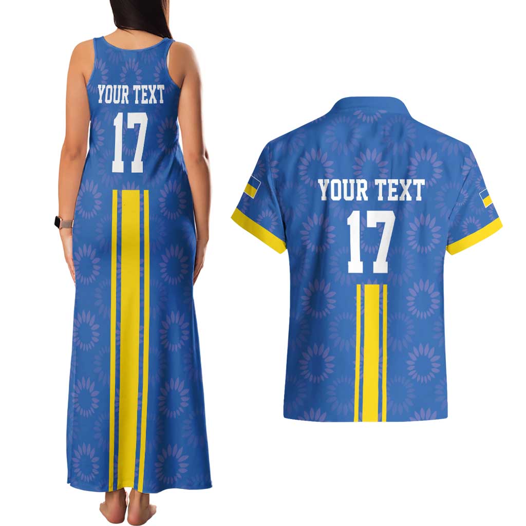 Custom Ukraine Football Couples Matching Tank Maxi Dress and Hawaiian Shirt Blue Style