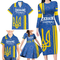 Custom Ukraine Football Family Matching Long Sleeve Bodycon Dress and Hawaiian Shirt Blue Style