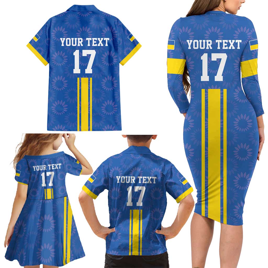 Custom Ukraine Football Family Matching Long Sleeve Bodycon Dress and Hawaiian Shirt Blue Style