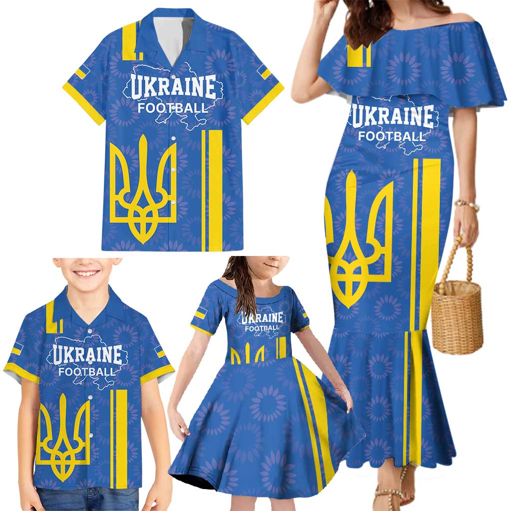Custom Ukraine Football Family Matching Mermaid Dress and Hawaiian Shirt Blue Style
