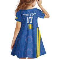 Custom Ukraine Football Family Matching Off The Shoulder Long Sleeve Dress and Hawaiian Shirt Blue Style
